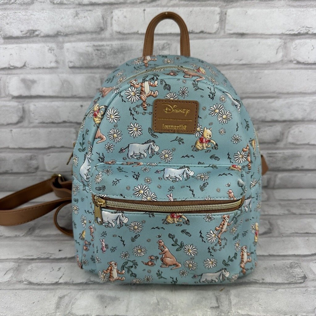 Loungefly Disney Winnie The Pooh Sketch Daisies Faux Leather Mini Backpack Blue